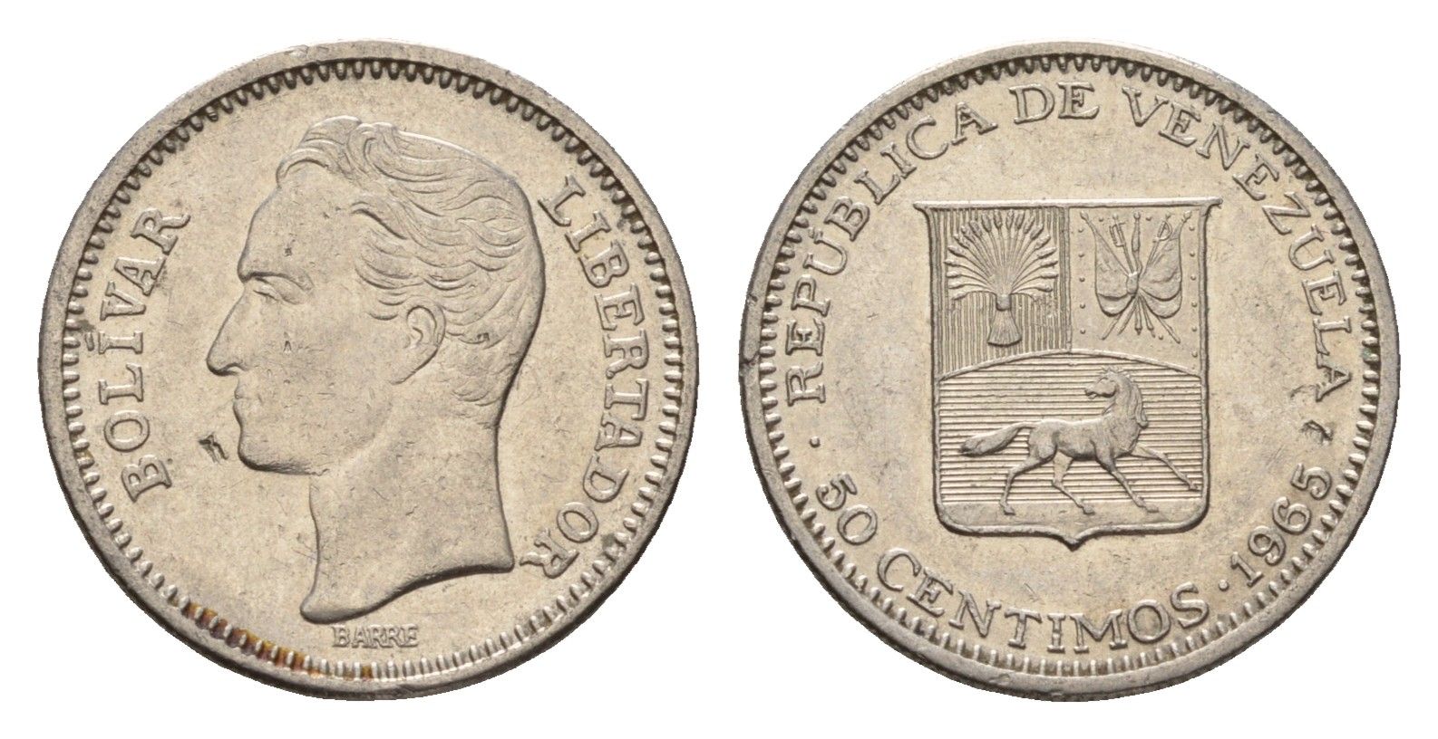 Венесуэла 50 сентимо 1965 Симон Боливар Y 41 никель 4643-863