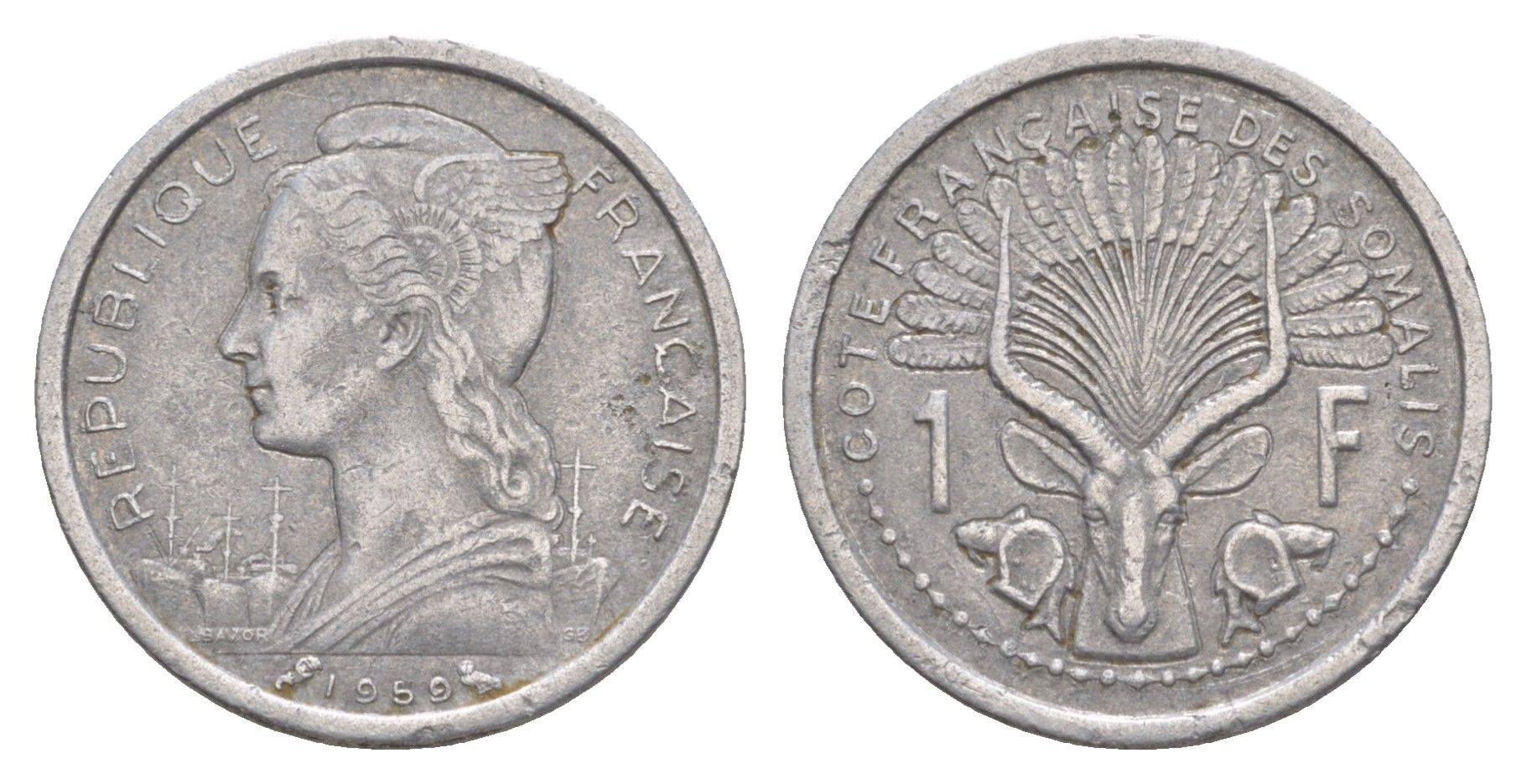 Французское Сомали 1 франк 1959 KM 8 алюминий 4646-545