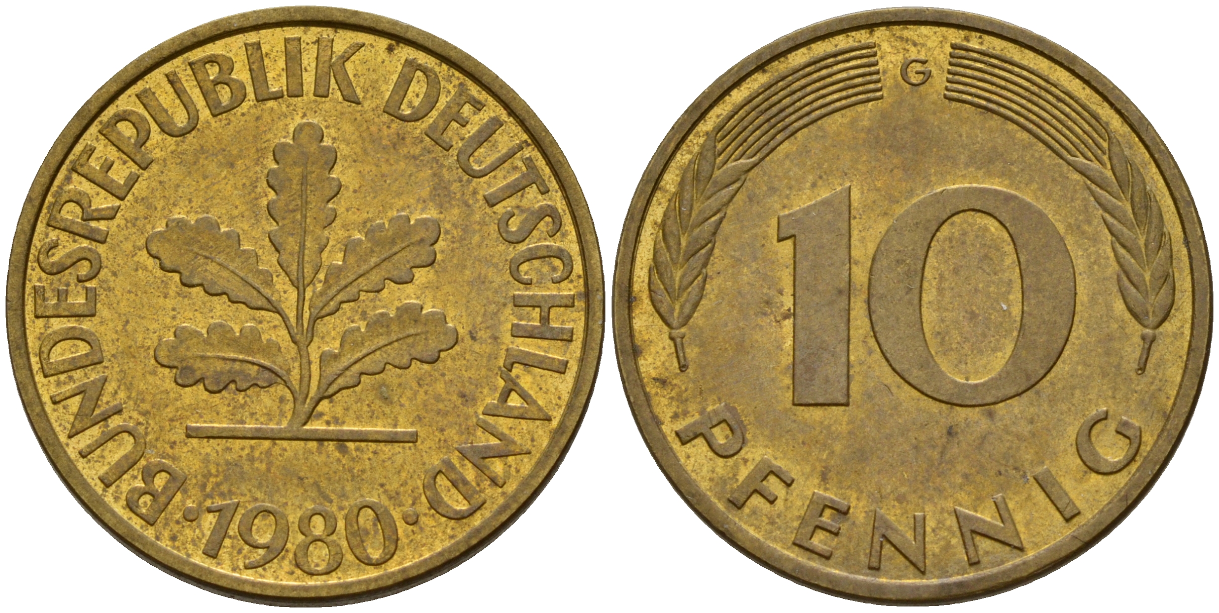 ФРГ 10 пфеннигов 1980 G J. 383, KM 108 сталь плакированная латунью    4603-453