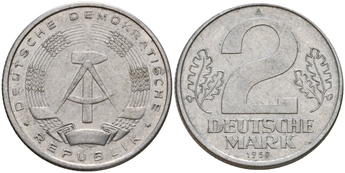 ГДР 2 марки 1957 A KM 14 алюминий 4601-826