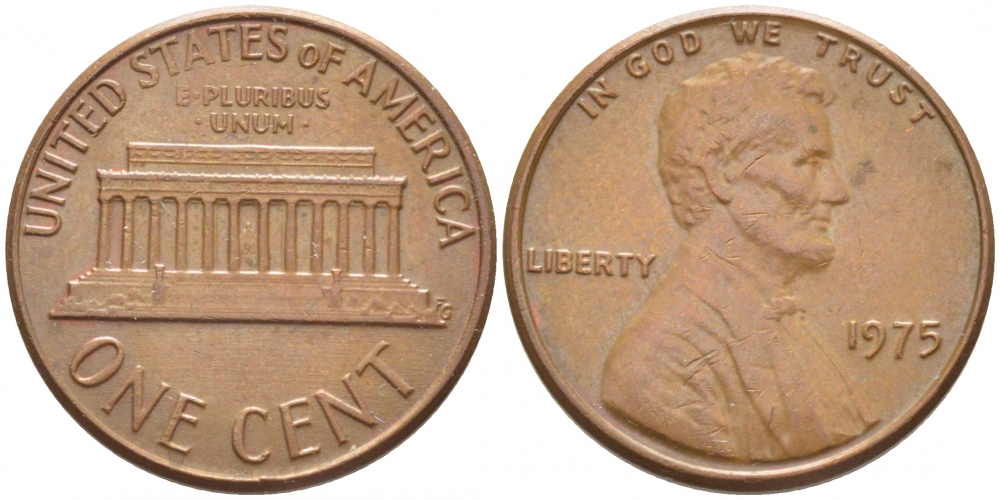 США 1 ЦЕНТ 1975 ЛИНКОЛЬН KM 201 медь цинк 112-216