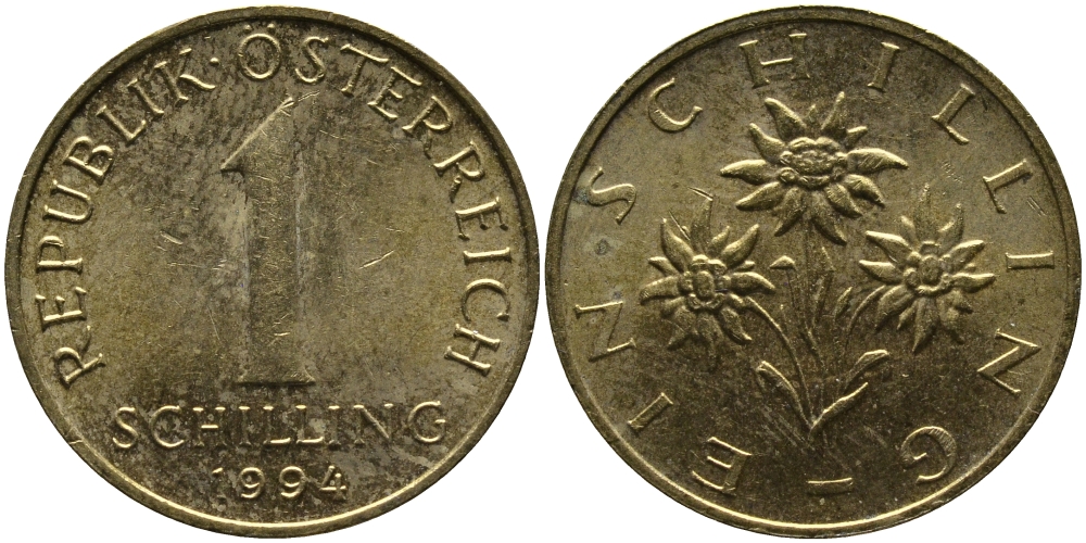 АВСТРИЯ 1 ШИЛЛИНГ 1994 KM 2886 алюминиевая бронза 33-527