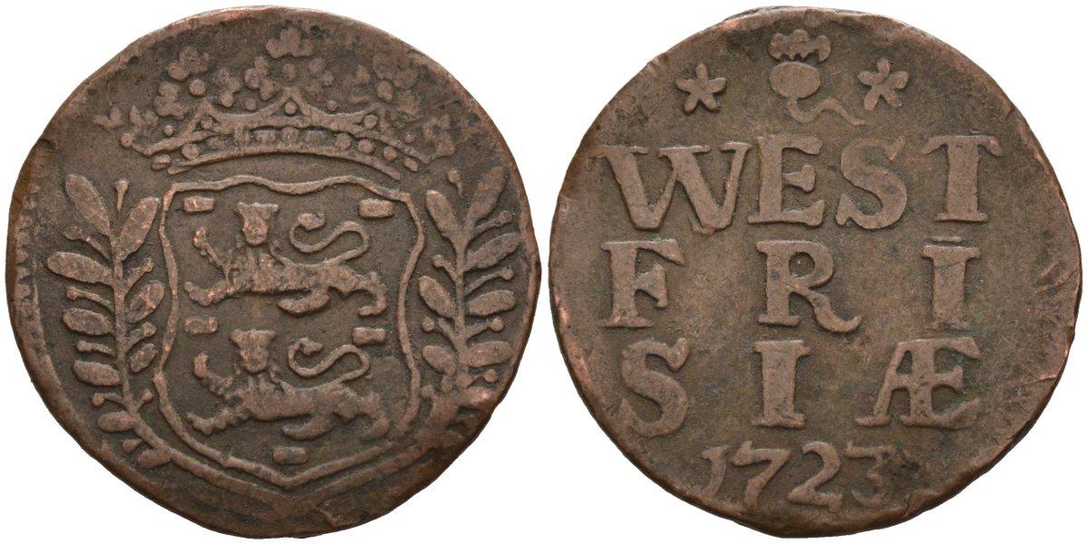Западная Фризия (West Frisia), Нидерланды 1 дуит 1723 KM 100 медь 4577-225