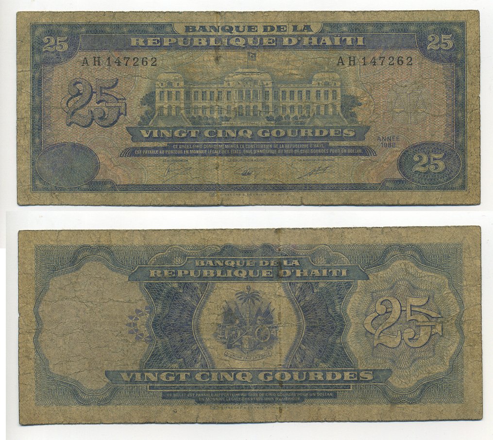 ГАИТИ 25 ГУРДОВ 1988 Pick 248a бумага 6294-33-2