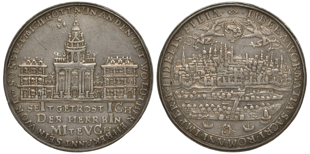 Вормс 1 талер 1709 на начало возведения церкви Святой Троицы Dav. 2846 R серебро 10-002-20