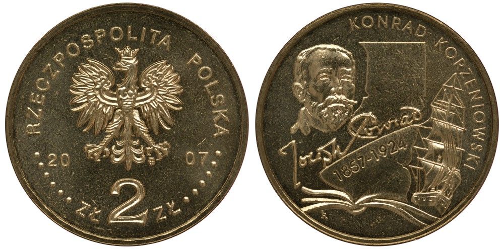 Польша 2 злотых 2007 150 лет со дня рождения Конрада Коженёвского (1857-1924) KM 591 нордик UNC 4676-446