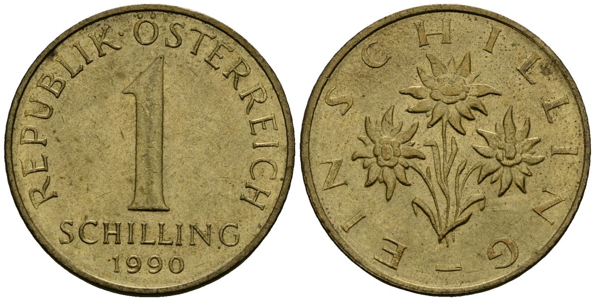 Австрия 1 шиллинг 1990 KM 2886 алюминиевая бронза 4167-1155