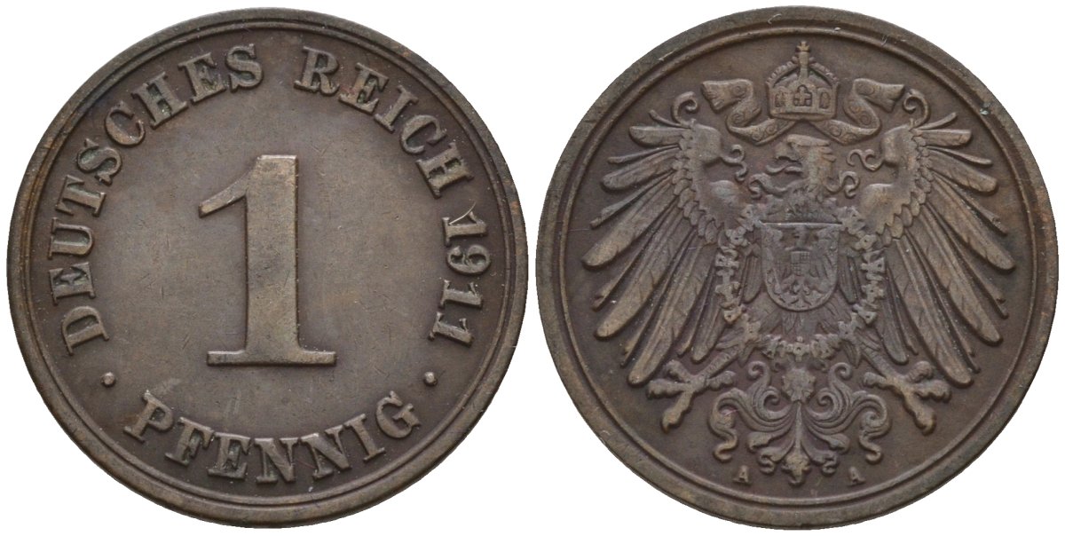 Германия 1 пфенниг 1911 A KM 10, J. 10 медь 4147-1126