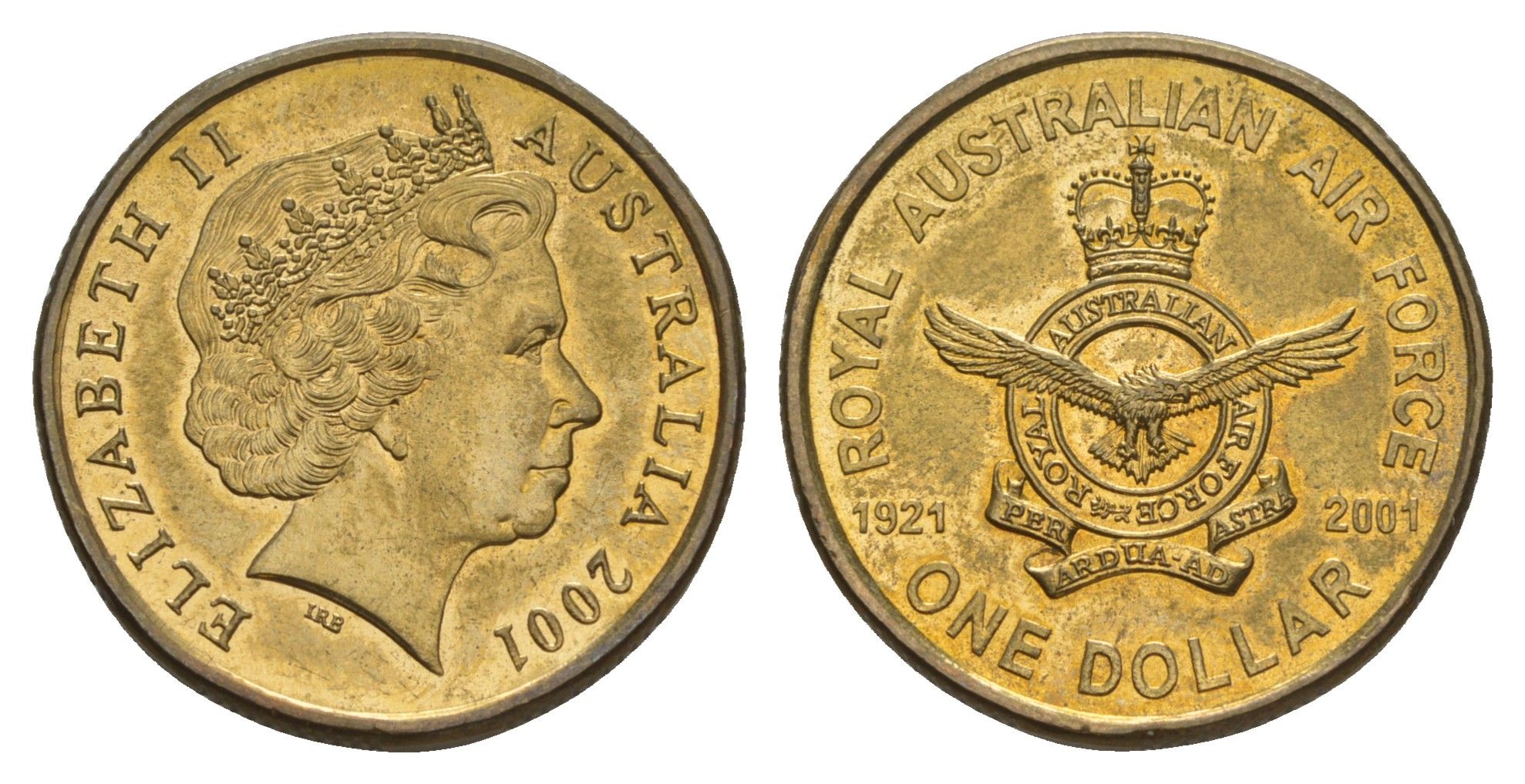 Австралия 1 доллар 2001 80 лет Королевским Австралийским ВВС KM 531 алюминиевая бронза 4646-554