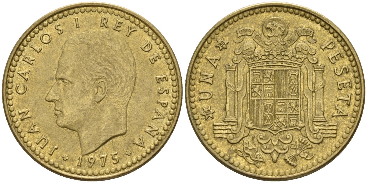 Испания 1 песета 1975 (80) Хуан Карлос I (1975-2014) KM 806 алюминиевая бронза 4155-437
