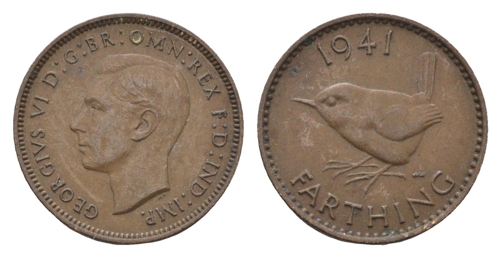 Великобритания 1 фартинг 1941 Георг VI (1936-1952) KM 843, Spink 4116 бронза 4664-334