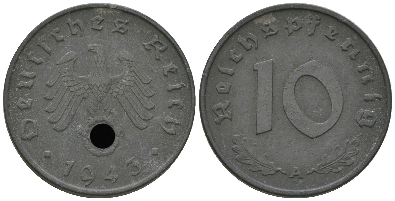 Германия 10 рейхспфеннигов 1943 A KM 101, J.371 цинк  4641-114