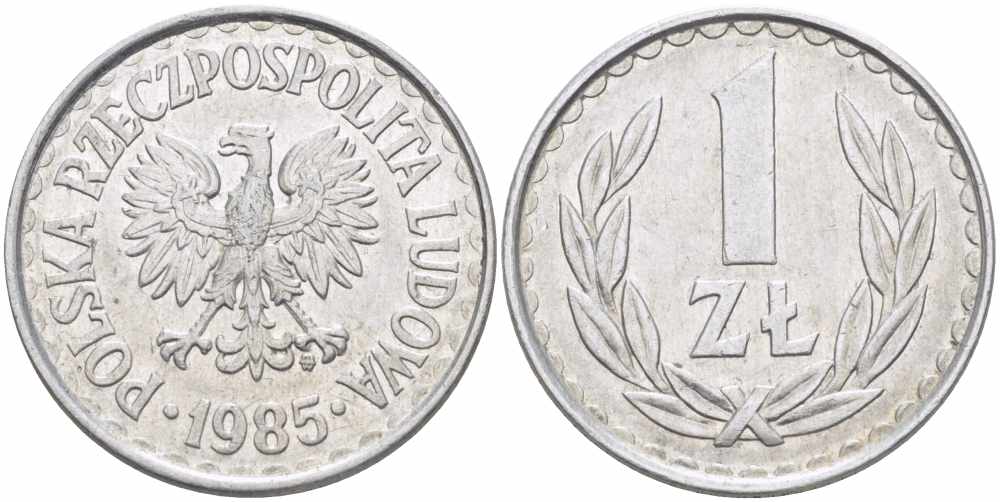 Польша 1 злотый 1985 MW, Народная Республика KM 49.1, Parchimowicz 213x алюминий 60-614