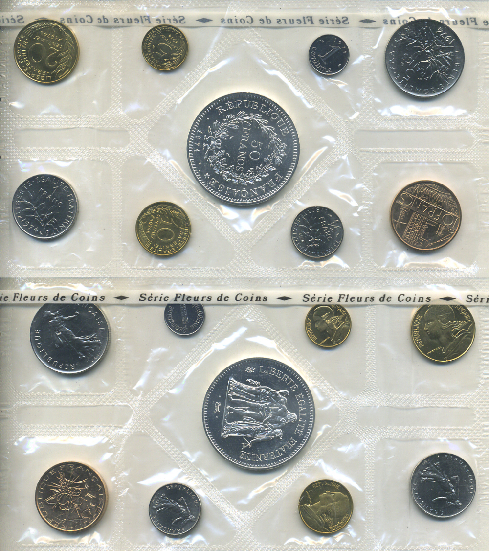 Франция набор из 9 монет 1974 в оригинальной коробке с сертификатом в запайке KM SS 11 серебро BUNC 4-3-3-24