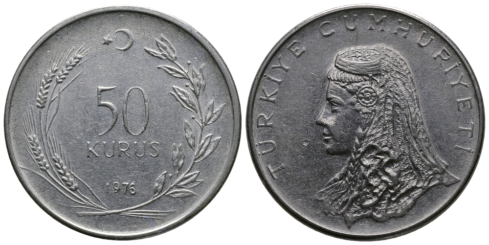 Турция 50 курушей 1976 Анатолийская невеста KM 899 нержавеющая сталь 76-646