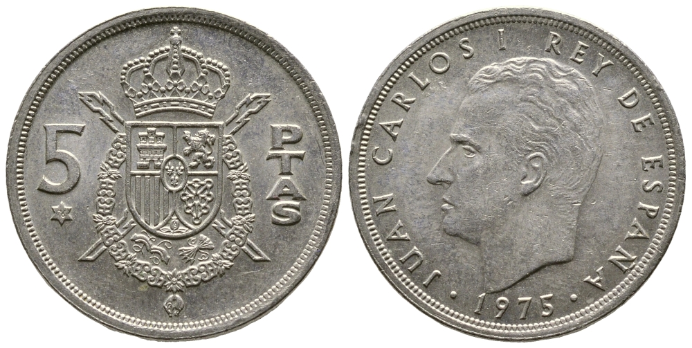 Испания 5 песет 1975 (76) Хуан Карлос I (1975-2014) KM 807 медно-никель 4610-227