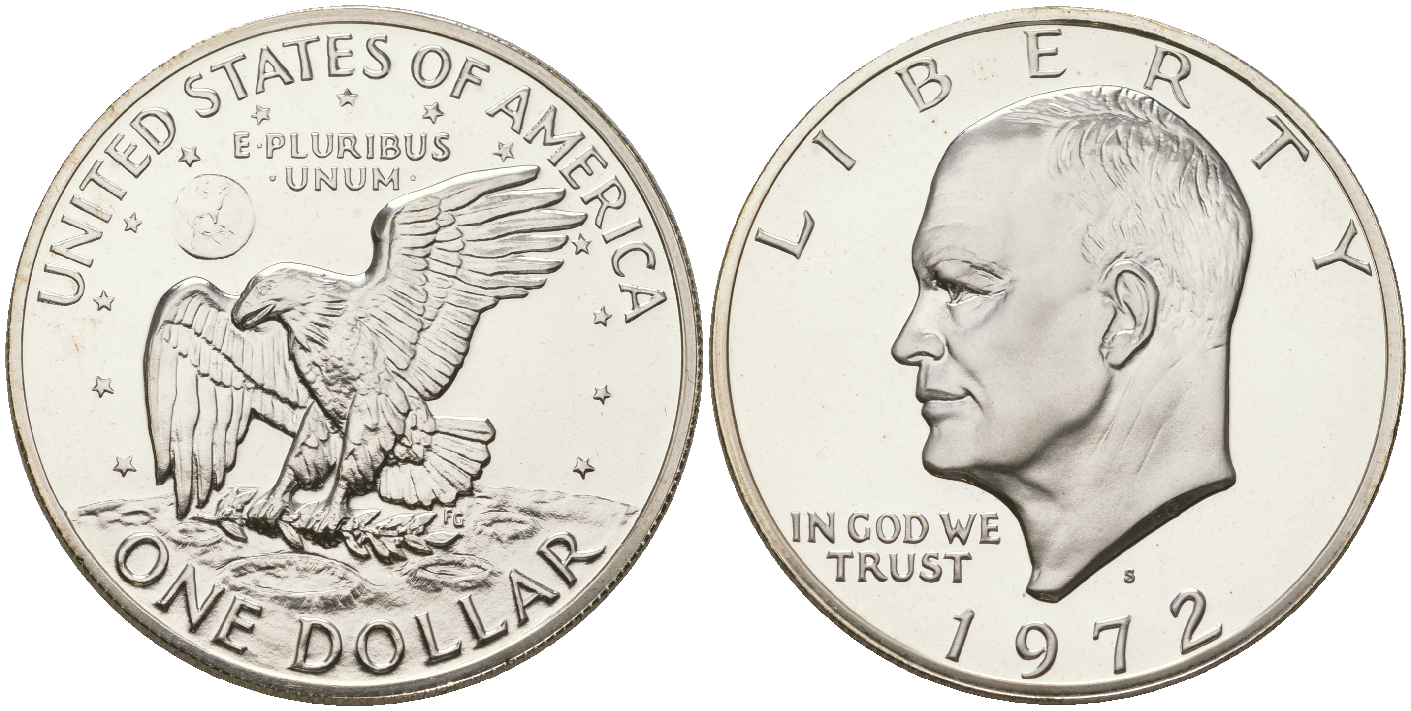 США 1 доллар 1972 S, Президент Эйзенхауэр, лунный орел KM 203a серебро  PROOF  1095-9-33