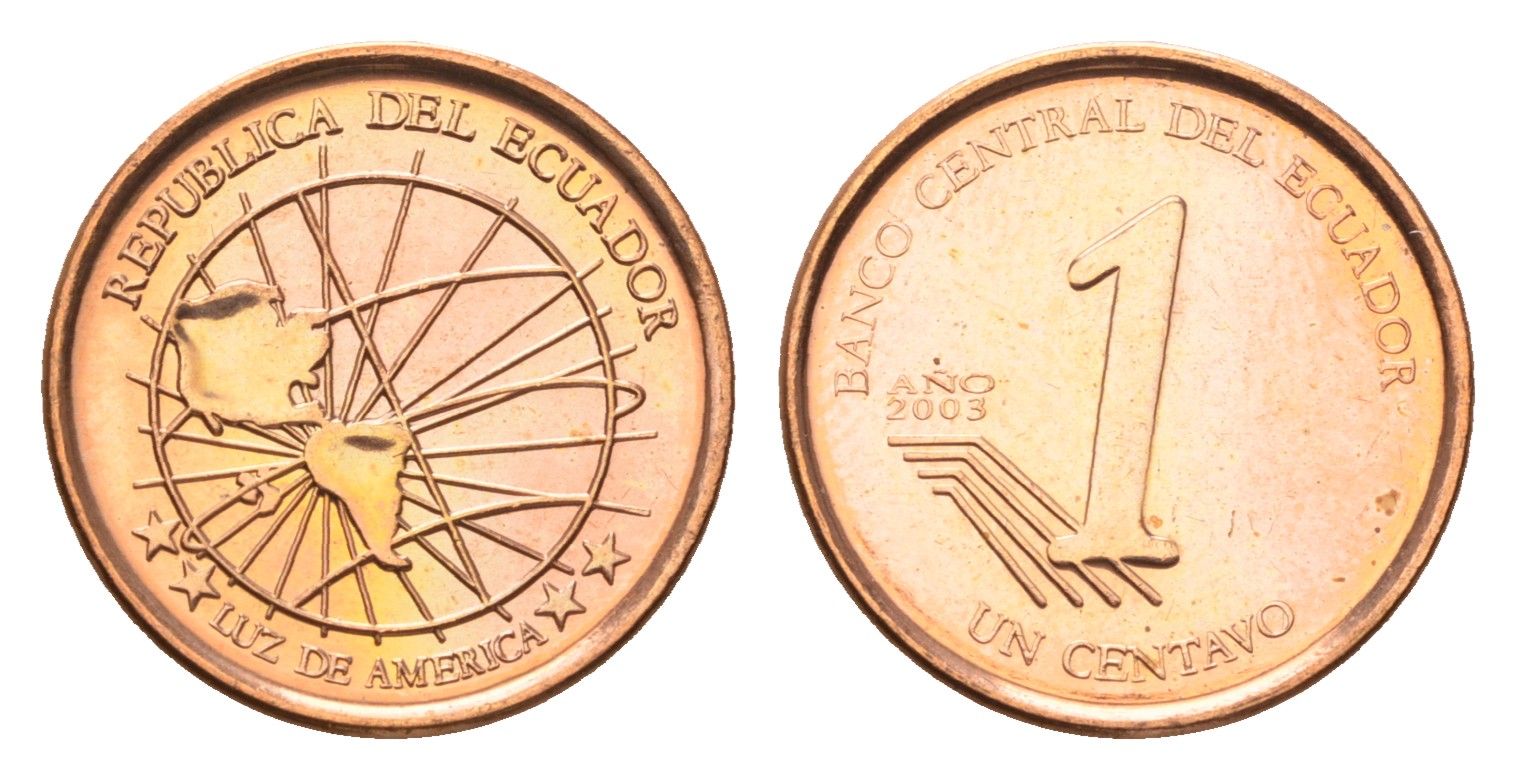 Эквадор 1 сентаво 2003 год-тип KM 104a сталь плакированная медью UNC 4697-332