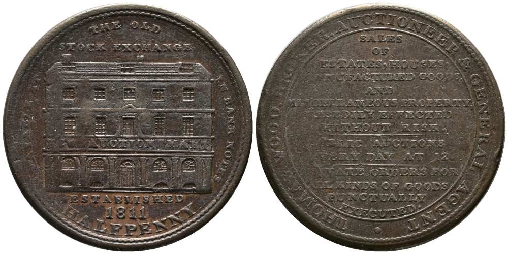 Великобритания 1/2 пенни 1811 Миддлсекс, Томас Вуд - брокер, аукционист Withers 845, Davis 65 медь 1518-343