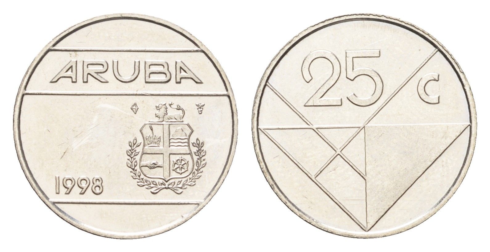 Аруба 25 центов 1998 KM 3 сталь плакированная никелем UNC 4659-1246