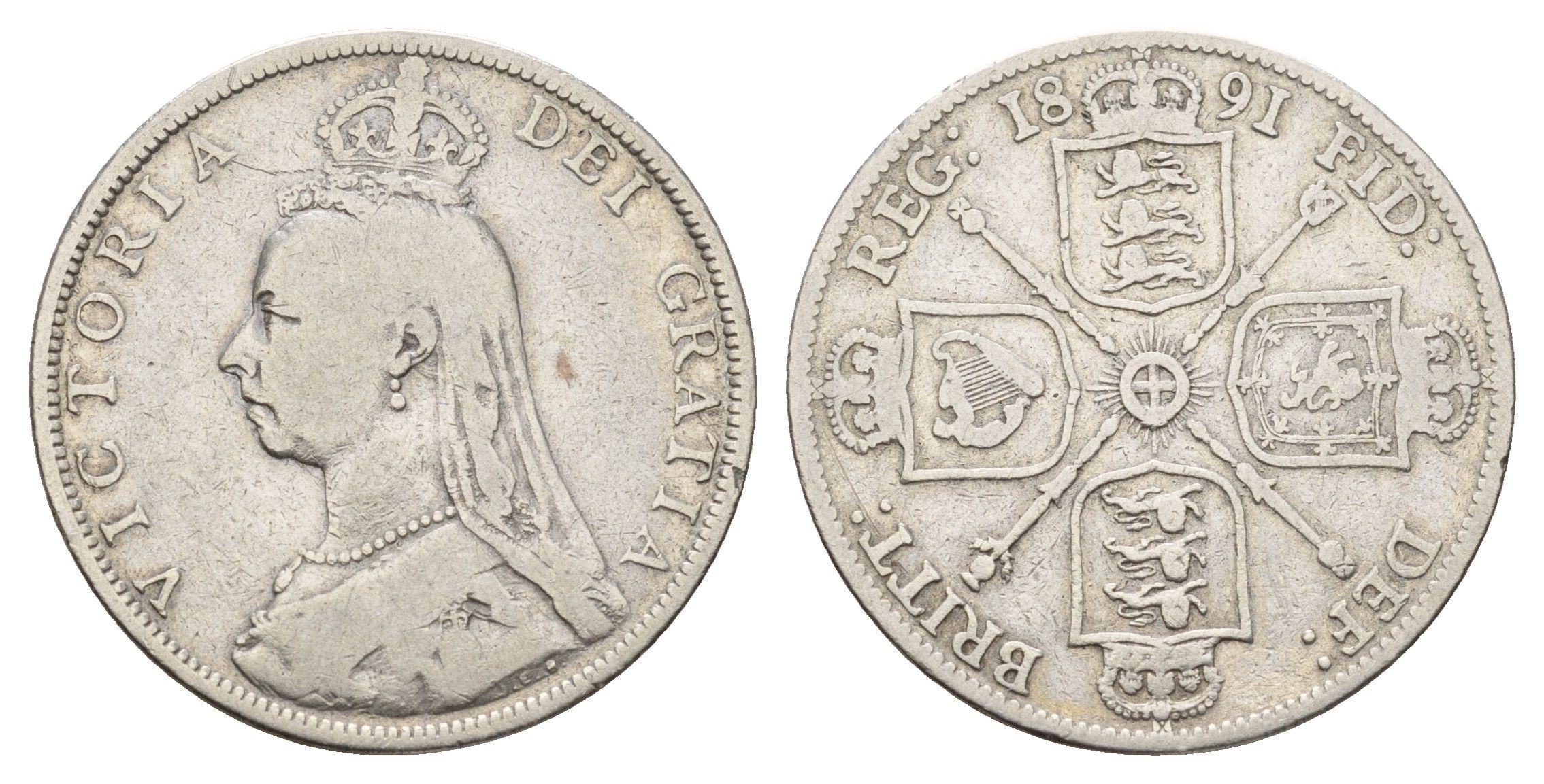 Великобритания 2 шиллинга (флорин) 1891 Виктория (1837-1901) KM 762, Spink 3925 серебро 443-1422