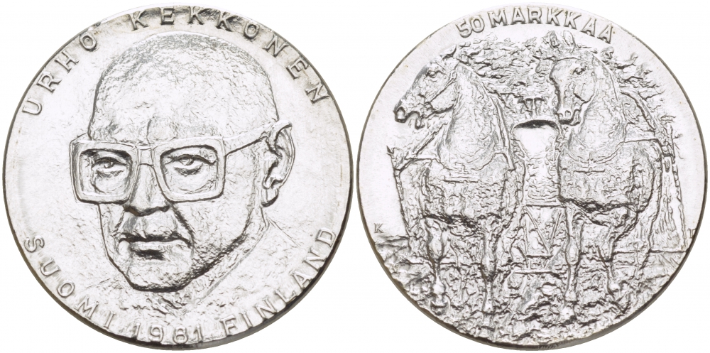 Финляндия 50 марок 1981 К, 80 лет президенту Кекконену KM 59 серебро UNC 1515-1331