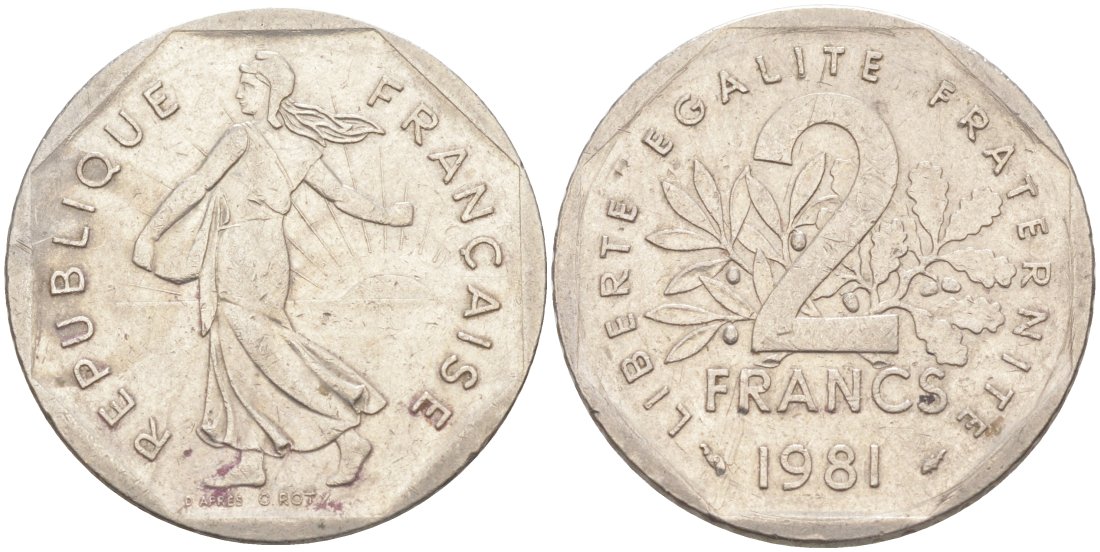 Франция 2 франка 1981 KM 942.1 никель 63-641