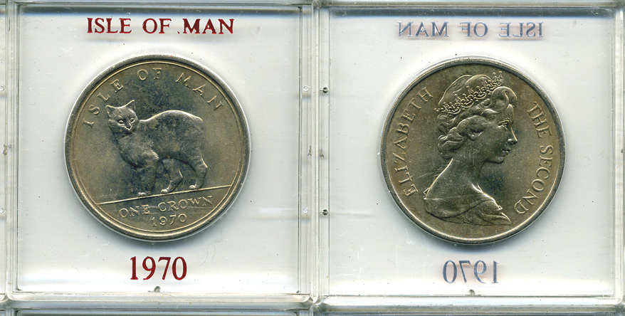 Остров Мэн 1 крона 1970 кошка Мэна, в оригинальной пластиковой коробке KM 18 медно-никель UNC 6-6-1-42