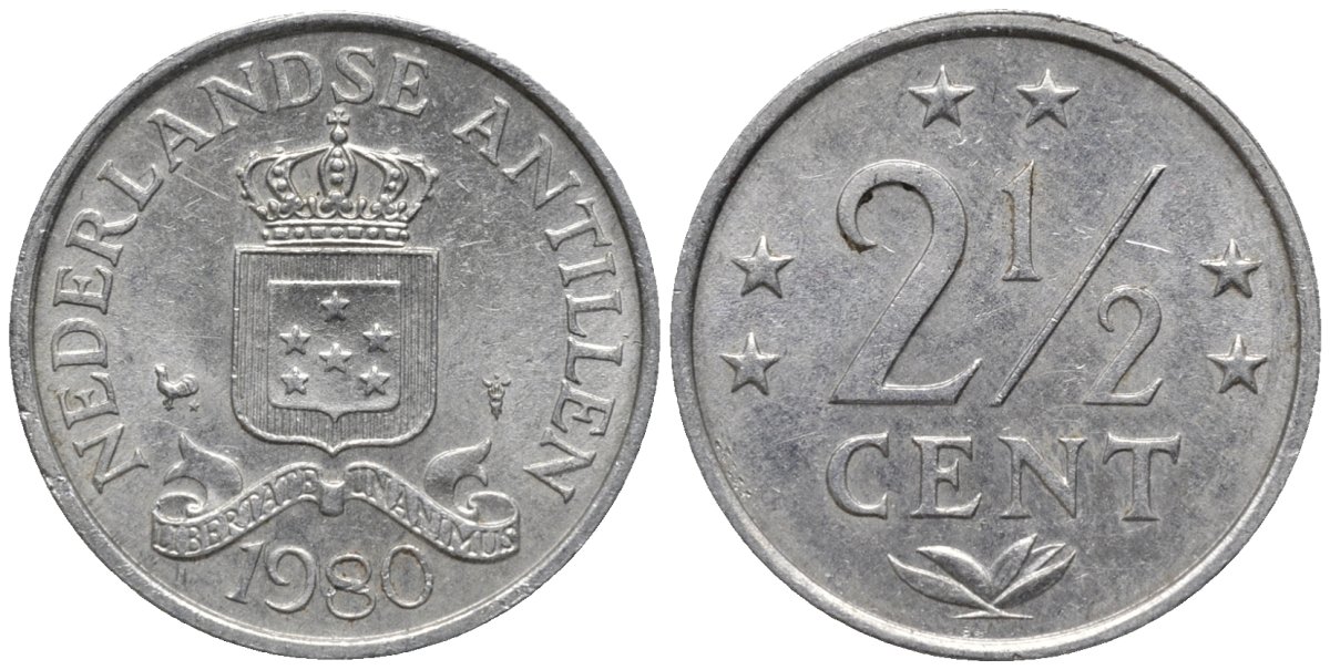 Нидерландские Антилы 2 1/2 цента 1980 Беатрикс (1980-2013) KM 9а алюминий 4579-923