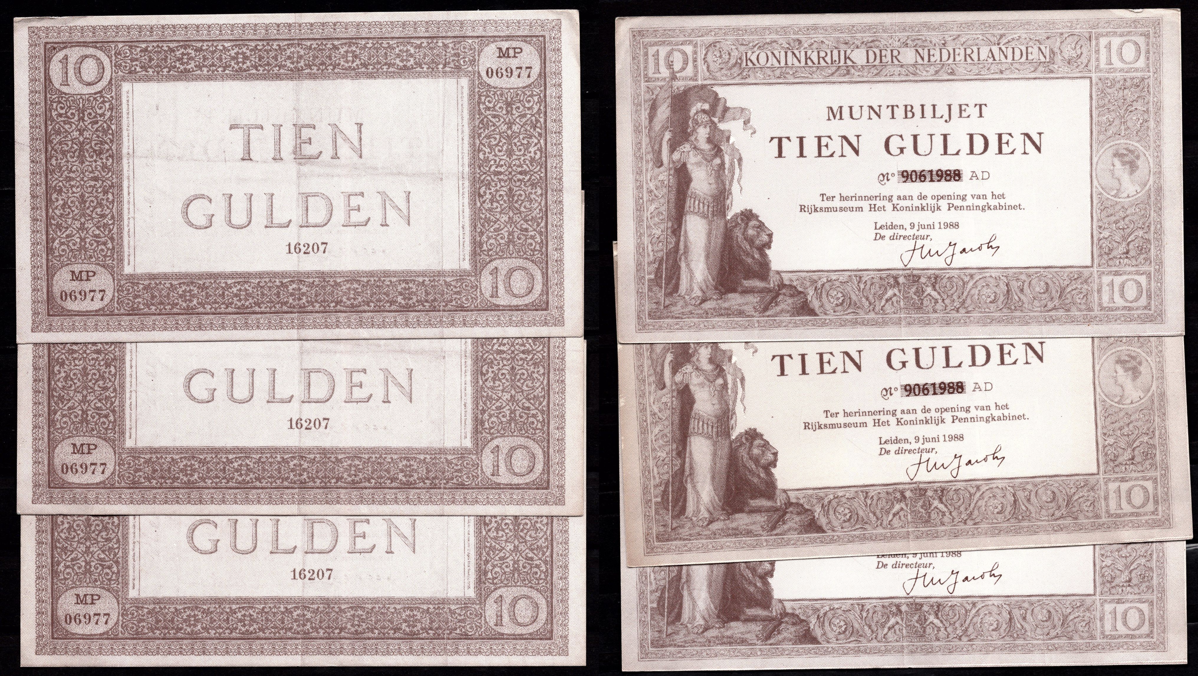 Нидерланды лот из 3 банкнот по 10 гульденов ND игровые банкноты тип Pick 3А бумага 7457-18-2-2