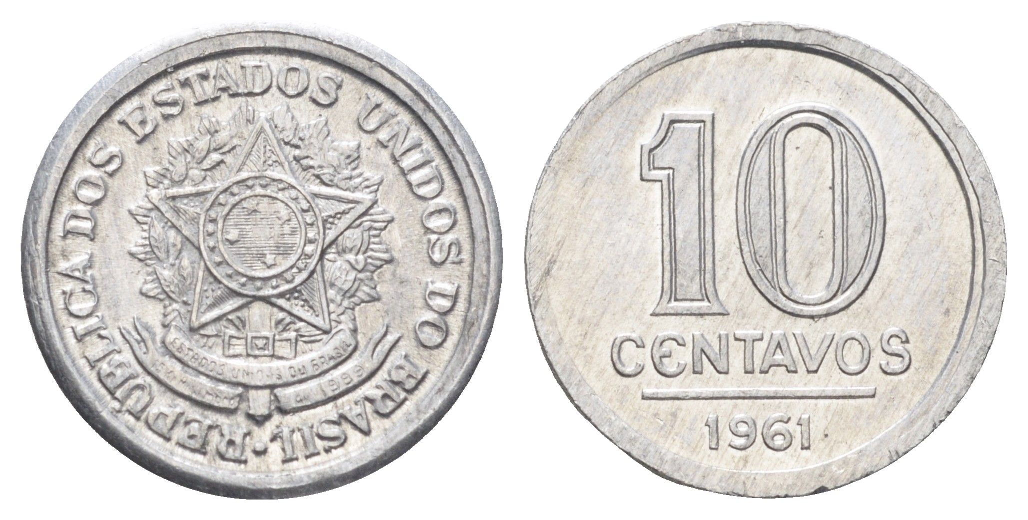 Бразилия 10 сентаво 1961 редкий год KM 564 алюминий UNC 4127-1625