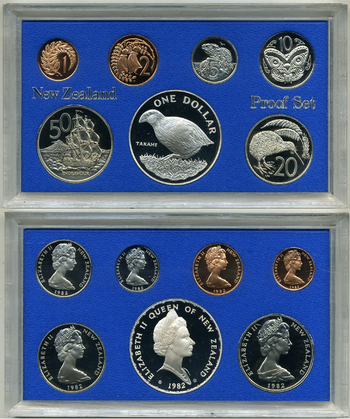 Новая Зеландия официальный набор из 7 монет 1982 в оригинальной пластиковой упаковке серебро PROOF 00-00-00