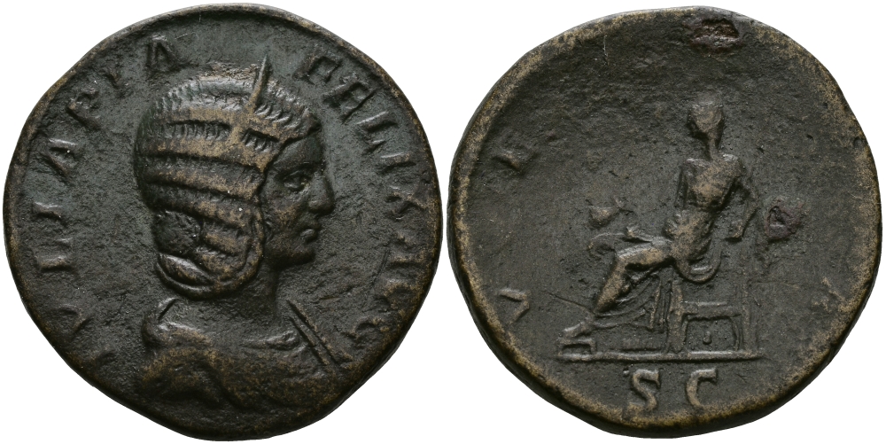 Римская Империя сестерций 215 Юлия Домна, жена Септимия Севера VESTA Веста, Рим Very fine 22,63 гр RIC 593 бронза 1073-7-72