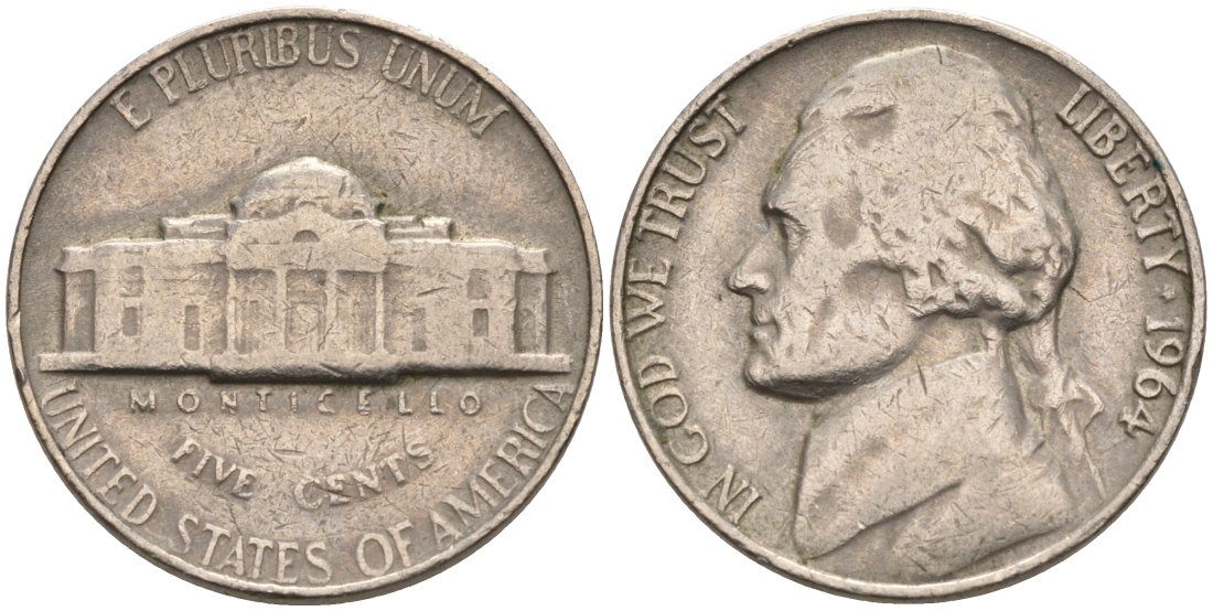 США 5 центов 1964 Джефферсон KM А192 медно-никель 92-1111