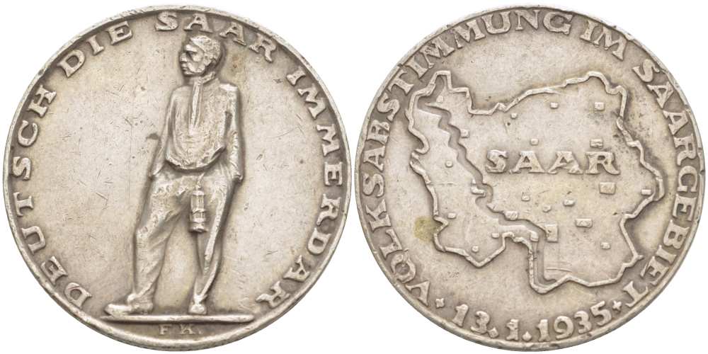 Германия медаль 1935 референдум в Саарленде, 21,7 гр, 36 мм серебро 1084-2-12