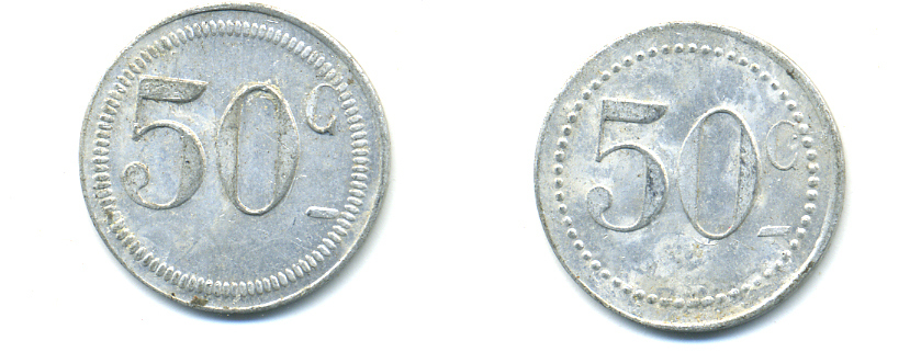 ФРАНЦИЯ 50 САНТИМОВ НАЧАЛО XX ВЕКА d 24 мм, вес около 1,0 гр., платежный жетон., платежный жетон алюминий 89-1054