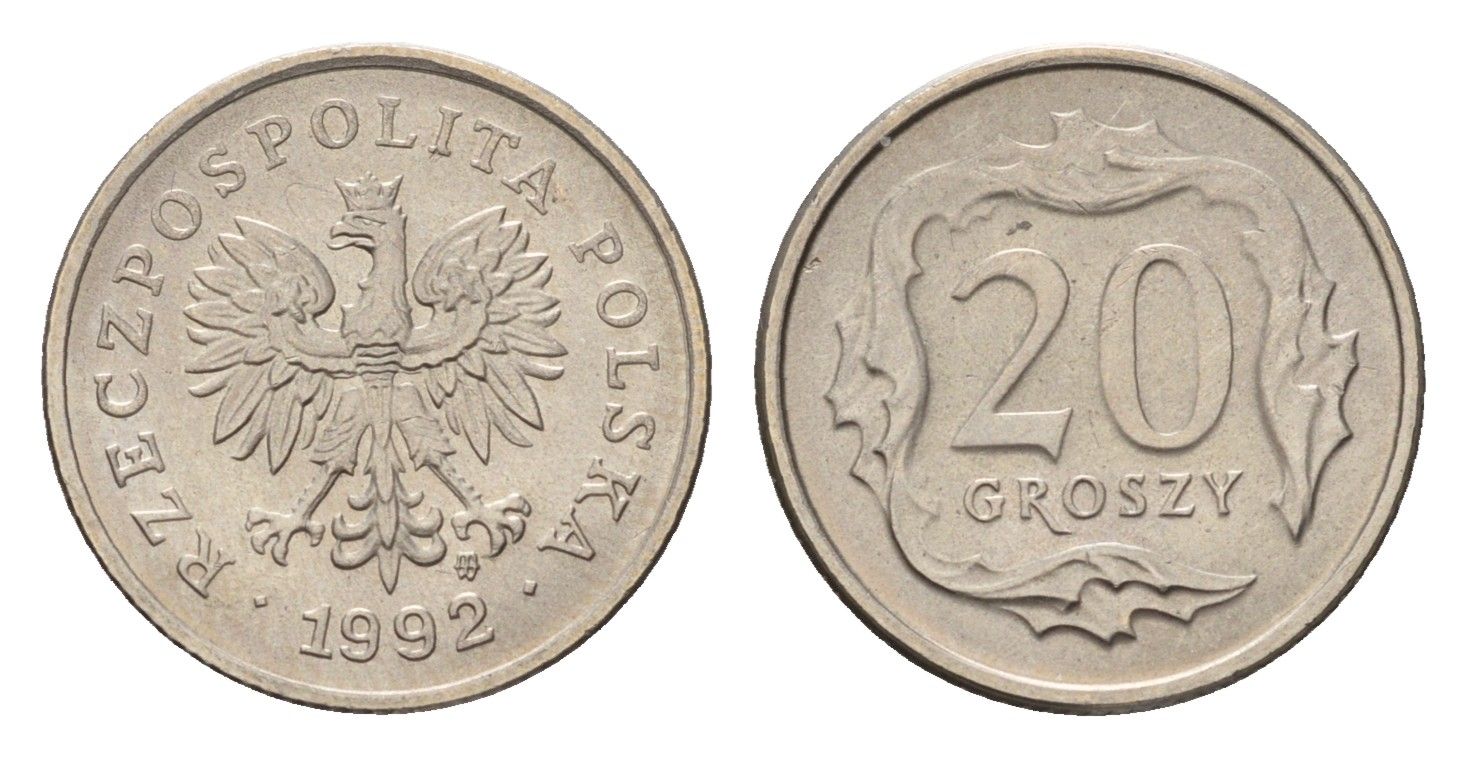 Польша 20 грошей 1992 Y 280 алюминий UNC 4615-757