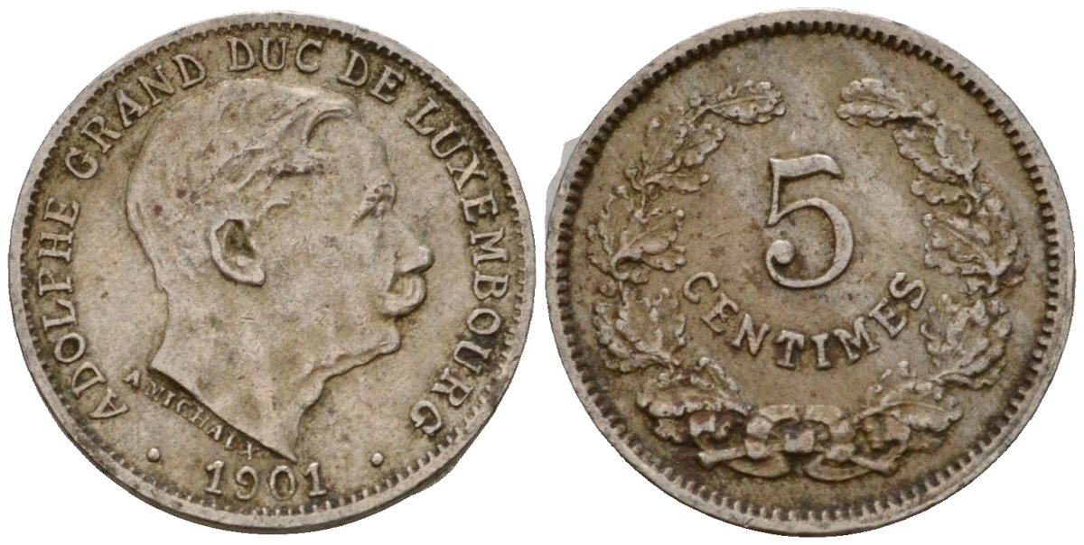 Люксембург 5 сантимов 1901 герцог Адольф (1890-1905) KM 24 медно-никель 4602-332