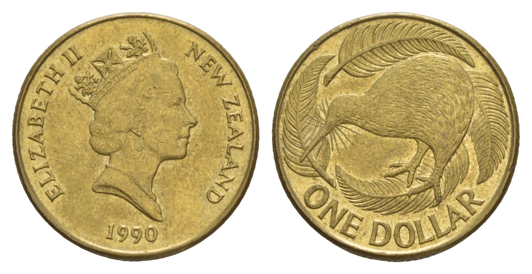 Новая Зеландия 1 доллар 1990 Елизавета II (1952-2022), птица киви KM 78 алюминиевая бронза 4650-823