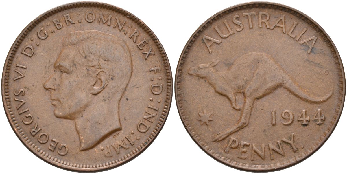 Австралия 1 пенни 1944 Георг VI (1937-1952) KM 36 бронза 4368-225
