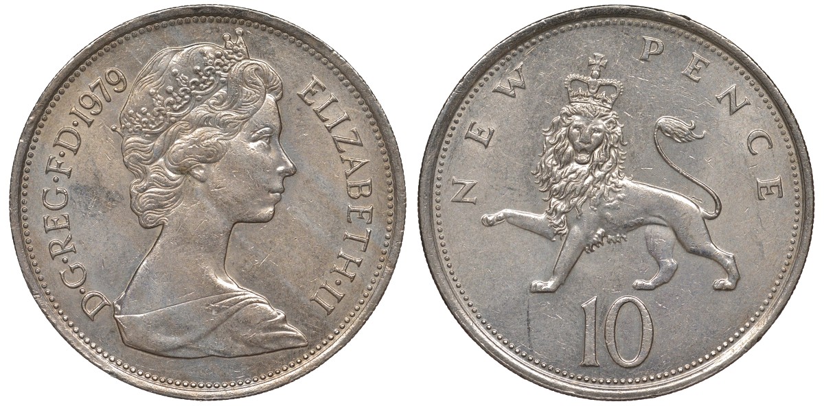 Великобритания 10 пенсов 1979 Елизавета II (1952-2022) KM 912, Spink 4231 (F1) медно-никель 4131-344
