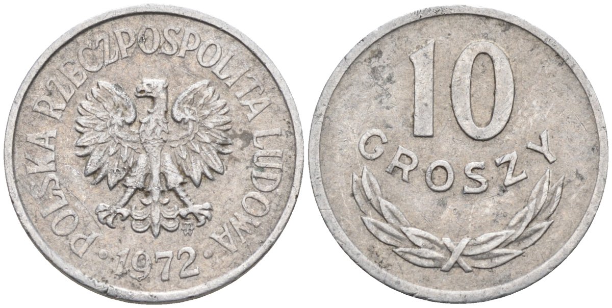 Польша 10 грошей 1972 MW, Народная Республика KM АА47, Parchimowicz 206k алюминий 4580-613