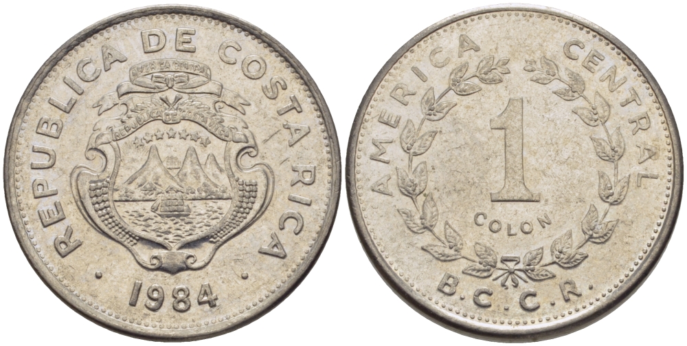 КОСТА-РИКА 1 КОЛОН 1984 В.С.С.R. KM 210.1 нержавеющая сталь 31-557