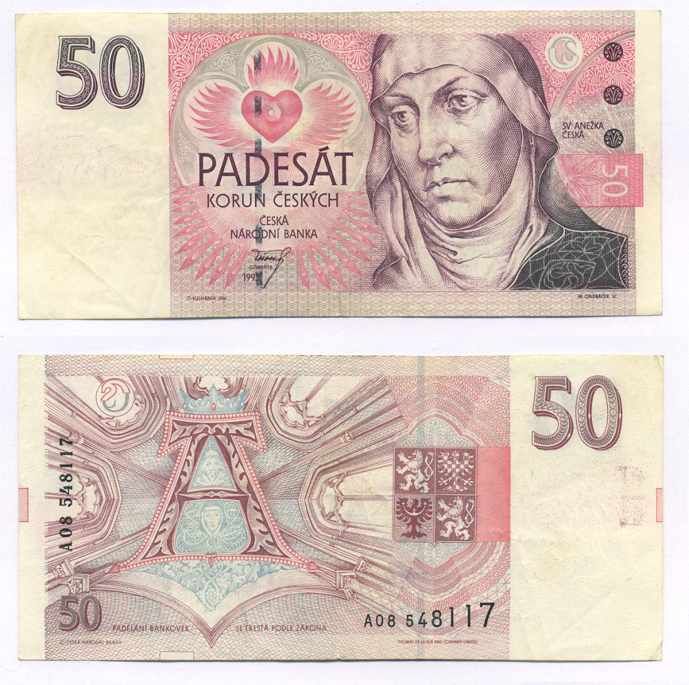 ЧЕХИЯ 50 КРОН 1993 СВЯТАЯ АГНЕССА БОГЕМСКАЯ Pick 4а бумага 7205-37-3