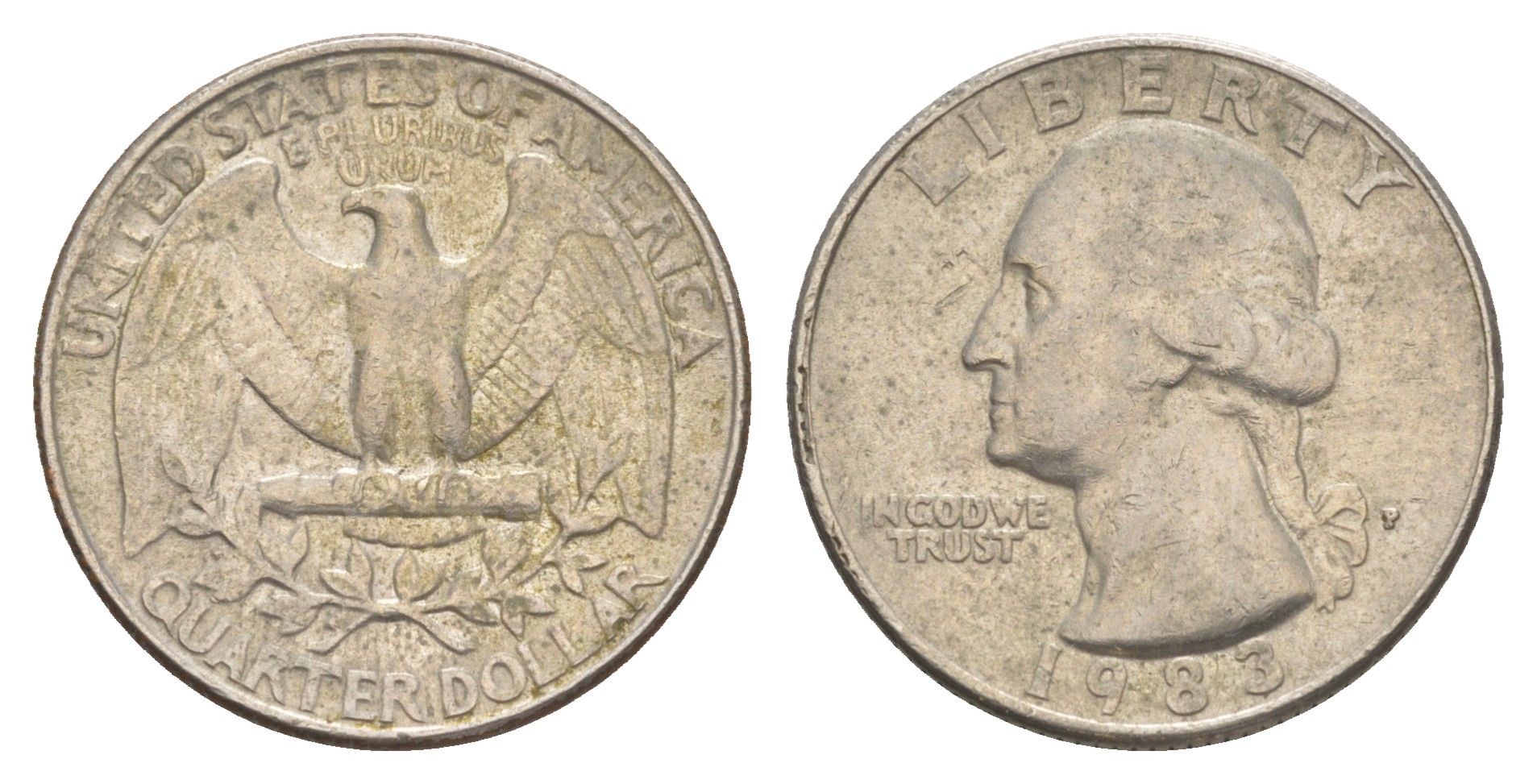 США 25 центов = квотер = 1/4 доллара 1983 P, Джордж Вашингтон KM 164a медь плакированная медно-никелем 4652-446