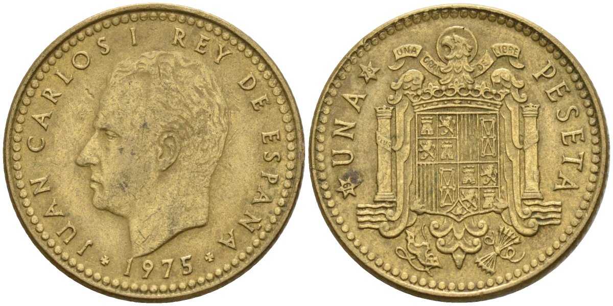 Испания 1 песета 1975 (79) Хуан Карлос I (1975-2014) KM 806 алюминиевая бронза 4155-433
