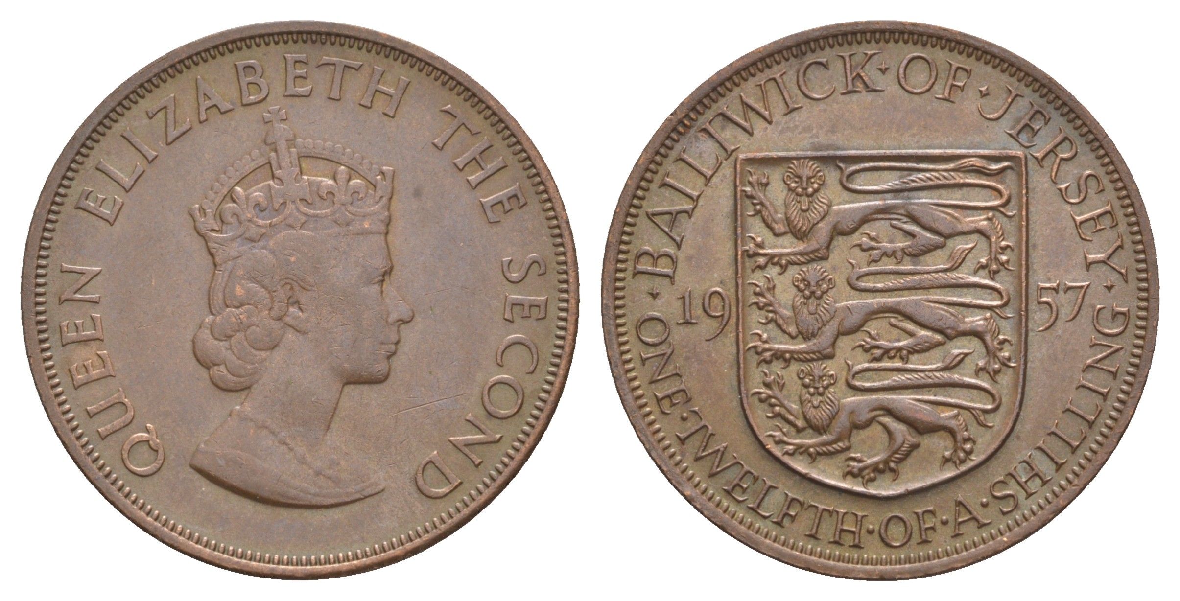 Джерси 1/12 шиллинга 1957 KM 21 бронза 4542-334