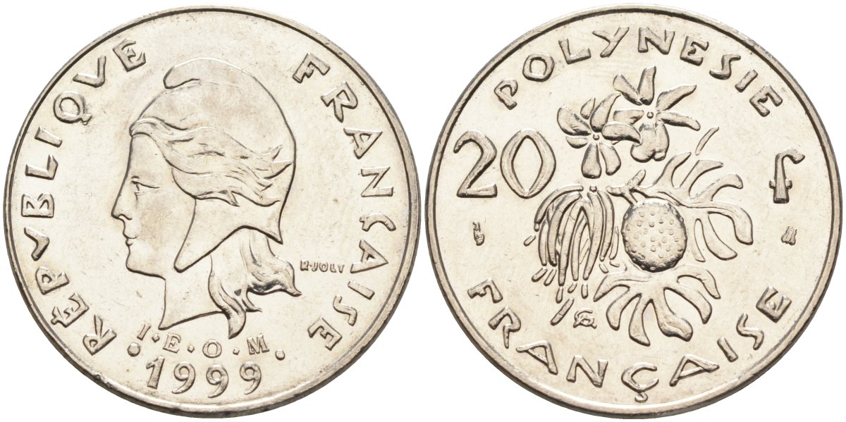 Французская Полинезия 20 франков 1999 KM 9 никель 4131-1011