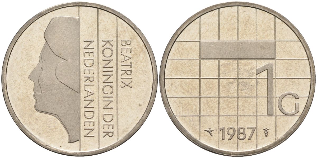 Нидерланды 1 гульден 1987 Беатрикс (1980-2013) KM 205 никель UNC 4116-131