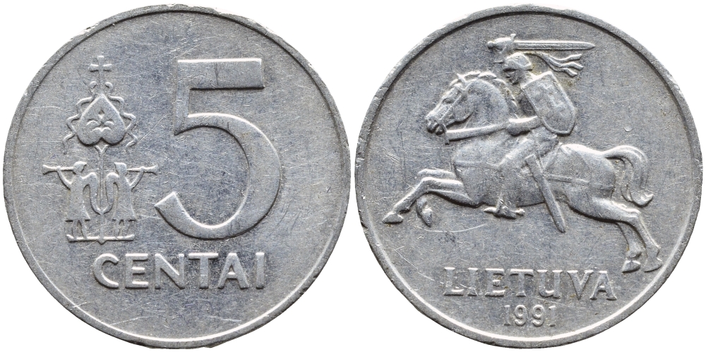 ЛИТВА 5 ЦЕНТОВ 1991 KM 87 алюминий 4393-837